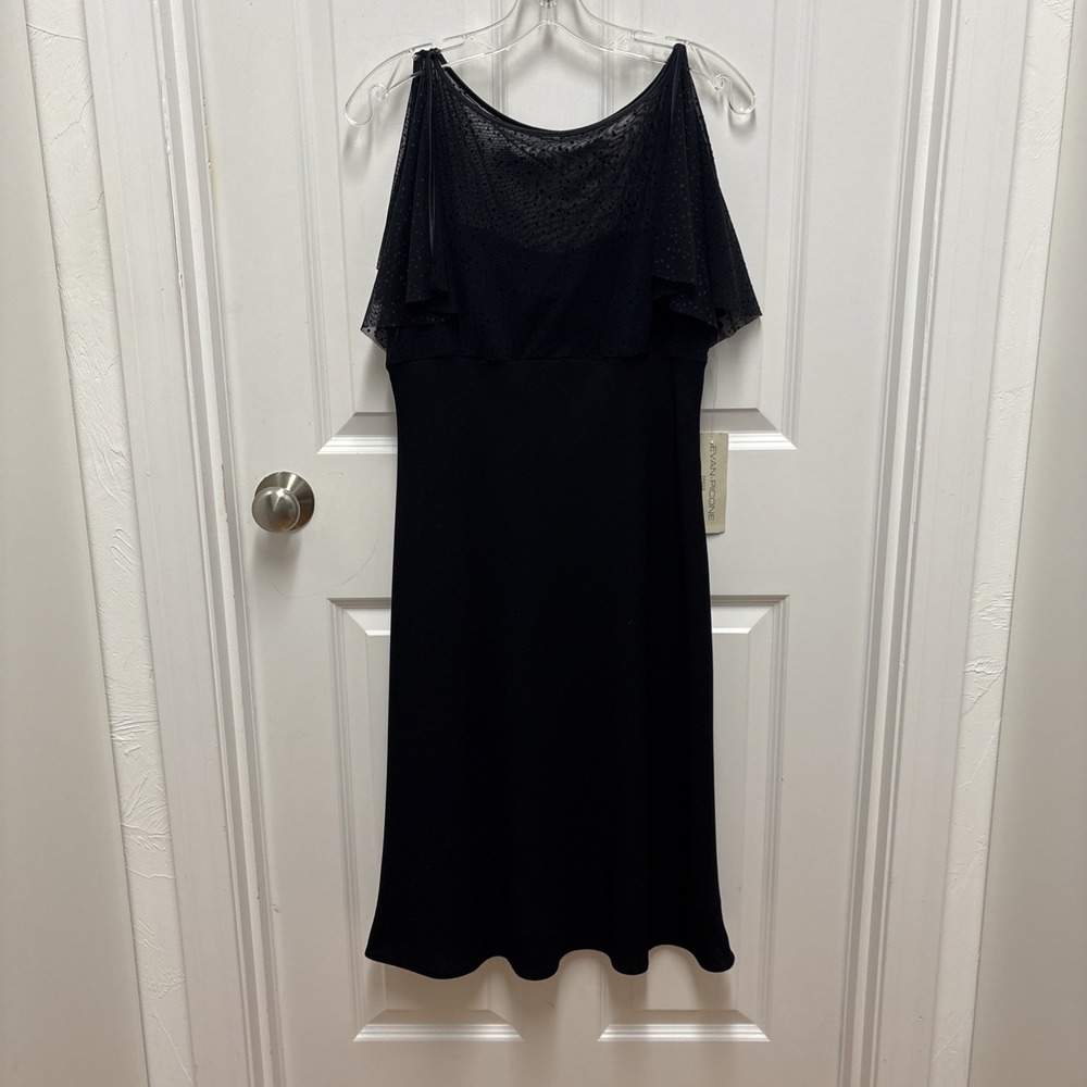 Evan-Picone Paint The Town Black Polka Dot Mesh Capelet Cocktail Dress‎ 10 NEW
